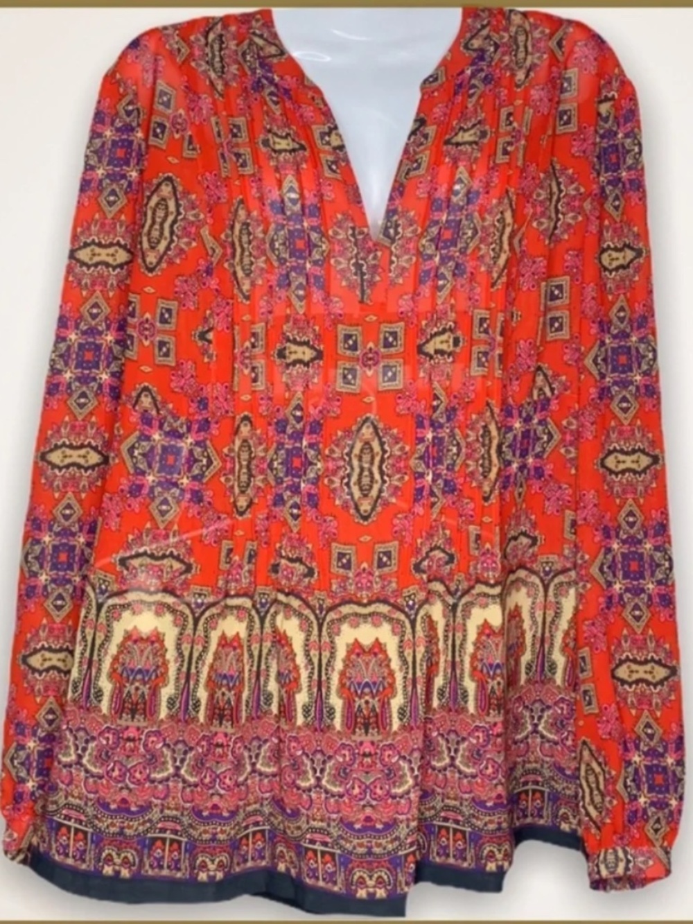 Jones New York Sport Sheer Red Print Blouse NWT